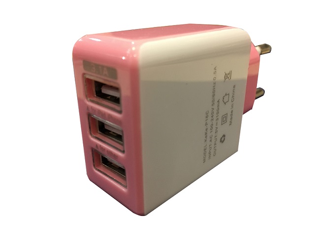 Адаптер питания 3 USB выхода 3,1А 220V WF-772 розовый 
