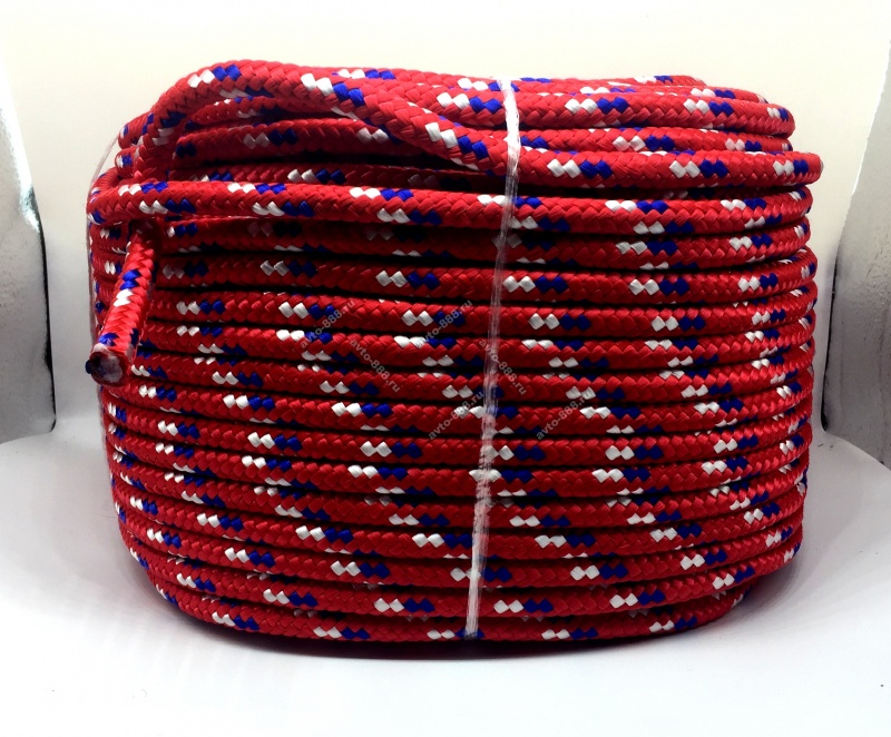 Веревка ( шнур) плетеная 8-прядная 10мм  с сердечником, красная  (1M)