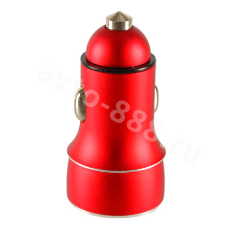 USB переходник в прикуриватель (2 port) 4,2A красный (Алюминий)