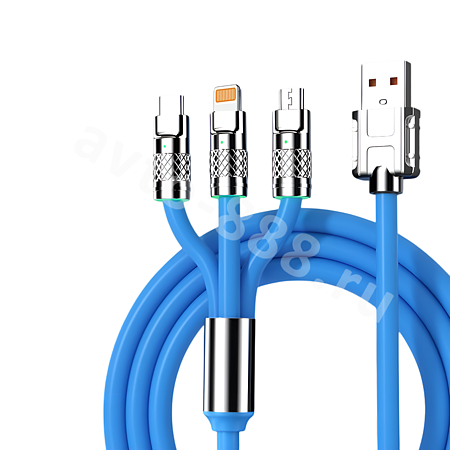 USB-кабель 6A usb+iphone+mi+samsung SD-60, синий