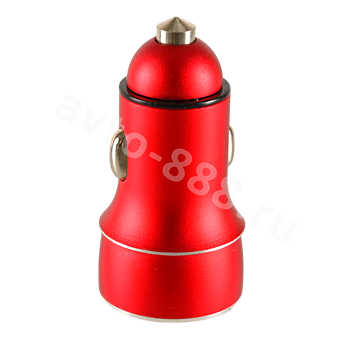 USB переходник в прикуриватель (2 port) 4,2A красный (Алюминий) фото 1