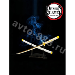 Катана Дзэнъицу Агацума, Клинок рассекающий демонов-ZhangShen shanyi刀 白线黄底手柄 白色刀鞘 黑黄白剑身 фото 5