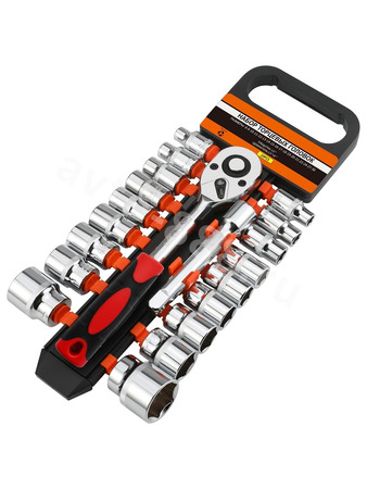 TZDT002 Набор большой, размер 1/2 - трещётка + 18 головок + вороток 125мм (20) короткий