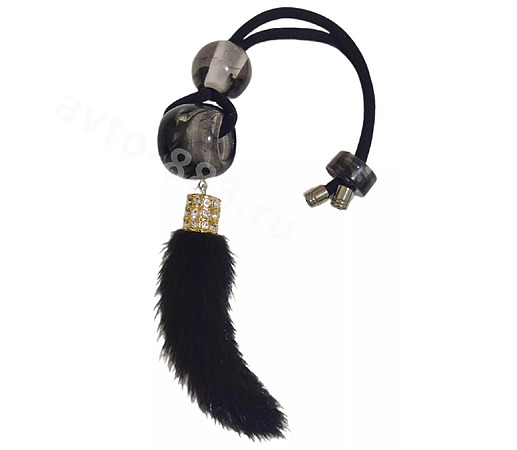 Подвеска на зеркало хвост меховой (чёрный) шар/кольцо