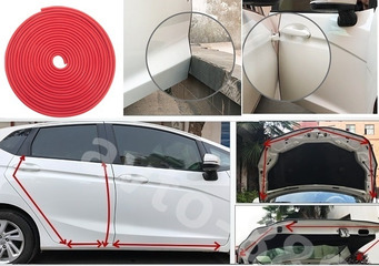 Защитная лента для кромок дверей автомобиля (10 метров), уплотнитель на края дверей красный фото 2