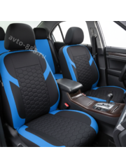 Чехлы COVER автомобильные универсальные чёрные, синие вставки 2002 фото 2