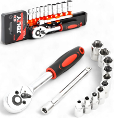 Набор торцовых головок 1/4 12 предметов с трещоткой фото 1