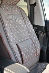 Чехлы автомобильные с поддержкой коричневый льняной, белая сетка фото 10