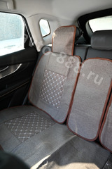 Чехлы автомобильные с поддержкой коричневый льняной, белая сетка фото 11