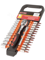 Набор торцовых головок 1/4" с трещоткой 28 предметов фото 1