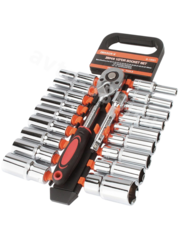 Набор торцовых головок 1/2" с трещоткой 20 предметов (длинный) фото 1