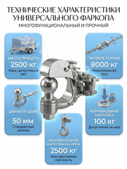 Фаркоп крюк универсальный с шаром 6.8 кг ХРОМ НЕ РЖАВЕЕТ фото 3
