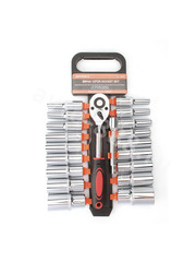 Набор торцовых головок 1/2" с трещоткой 20 предметов (длинный) фото 2