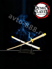 Катана Гию Томиока, Клинок рассекающий демонов-ZhangShen yiyong刀 白线蓝底手柄 黑壳 黑色刀身 фото 7