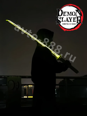 Катана Дзэнъицу Агацума, Клинок рассекающий демонов-ZhangShen shanyi刀 白线黄底手柄 白色刀鞘 黑黄白剑身 фото 1