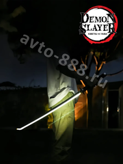 Катана Дзэнъицу Агацума, Клинок рассекающий демонов-ZhangShen shanyi刀 白线黄底手柄 白色刀鞘 黑黄白剑身 фото 4