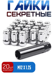 Секретки гайки 12*1,25 N038 (комплект 20 шт, ключ 17) хром фото 1
