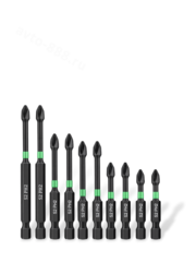 Набор бит для шуруповерта торсионные S2 (10шт) 99177 фото 1