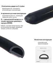 Уплотнитель междверных зазоров автомобиля (D-образный), 1.2м, комплект 2 шт. фото 1