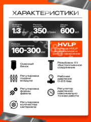Краскопульт пневматический WJS3700 с верхним бачком 600мл. фото 6