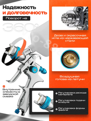 Краскопульт пневматический M300G с верхним бачком 600мл. фото 3