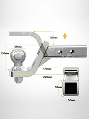 Кронштейн фаркопа усиленный (вставка) под квадрат 50х50, с шаром и пальцем хромированный фото 2